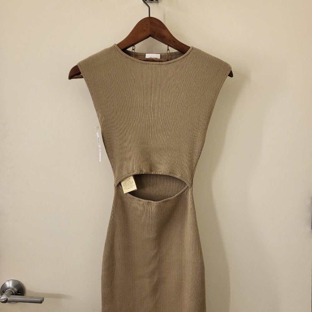 Aritzia Wilfred Cutout Knit Mini Dress, XS, Taupe Beige